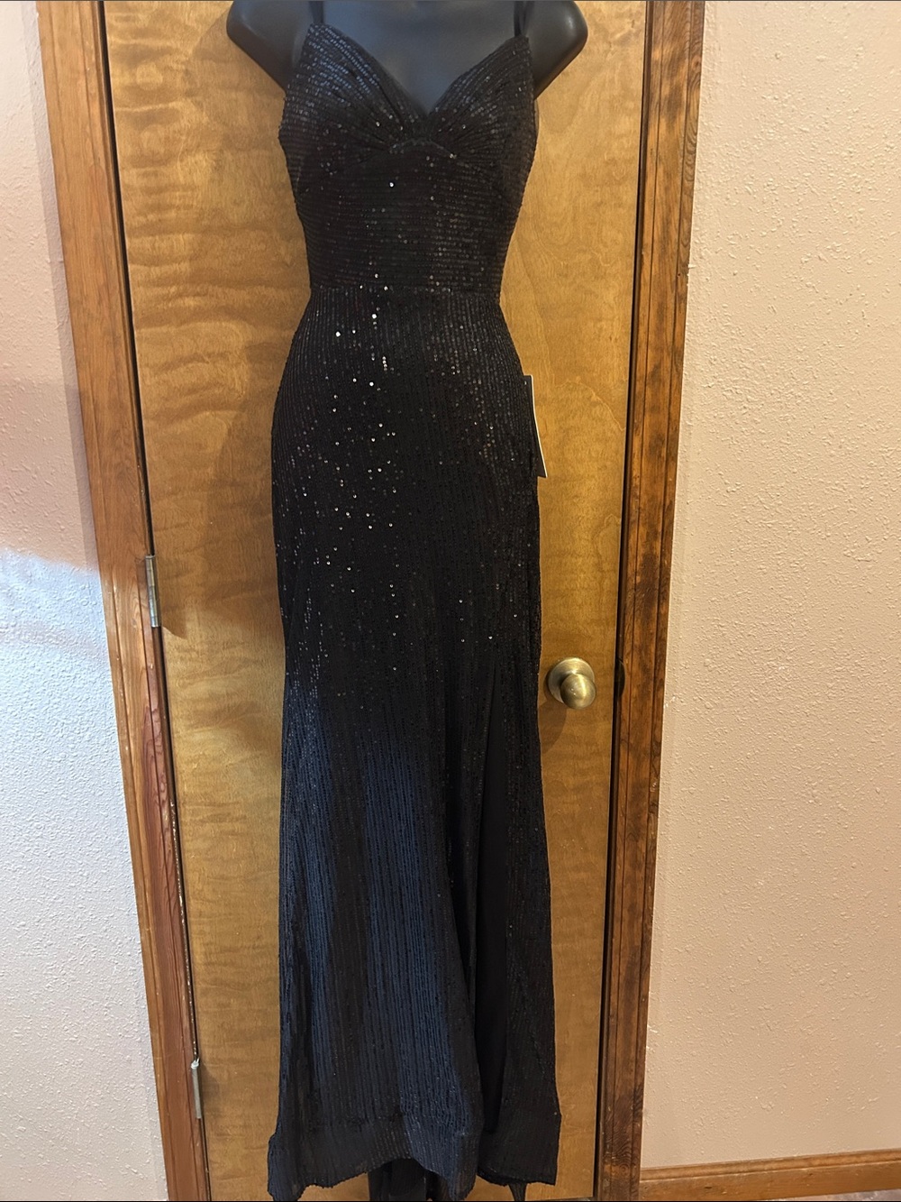 Elegant Black Sequin Evening Gown - Women Dresses